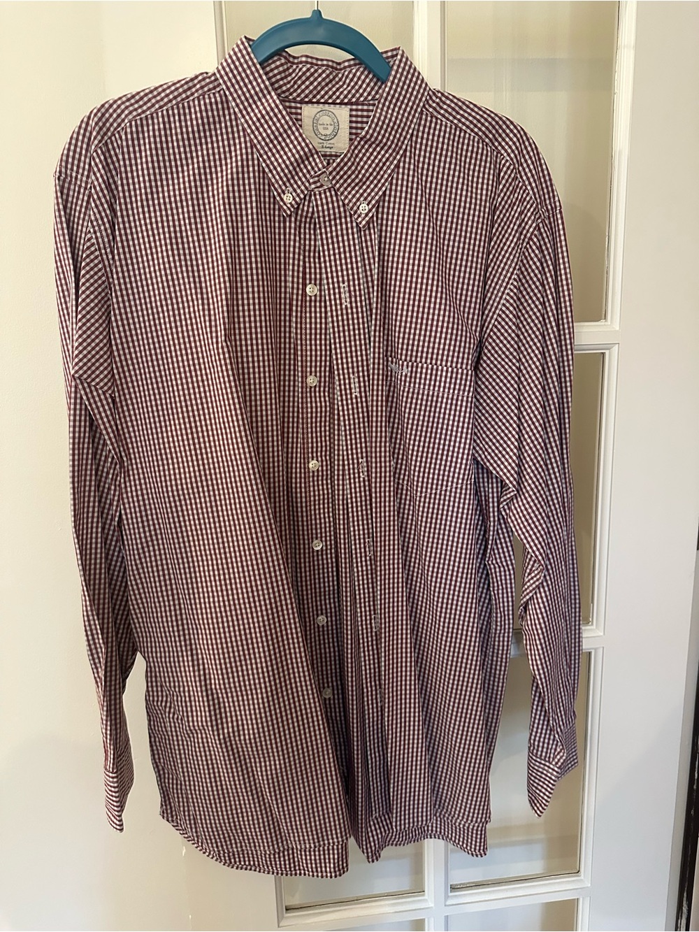 J. Crew Men's Burgundy and White Gingham Button-Down Shirt